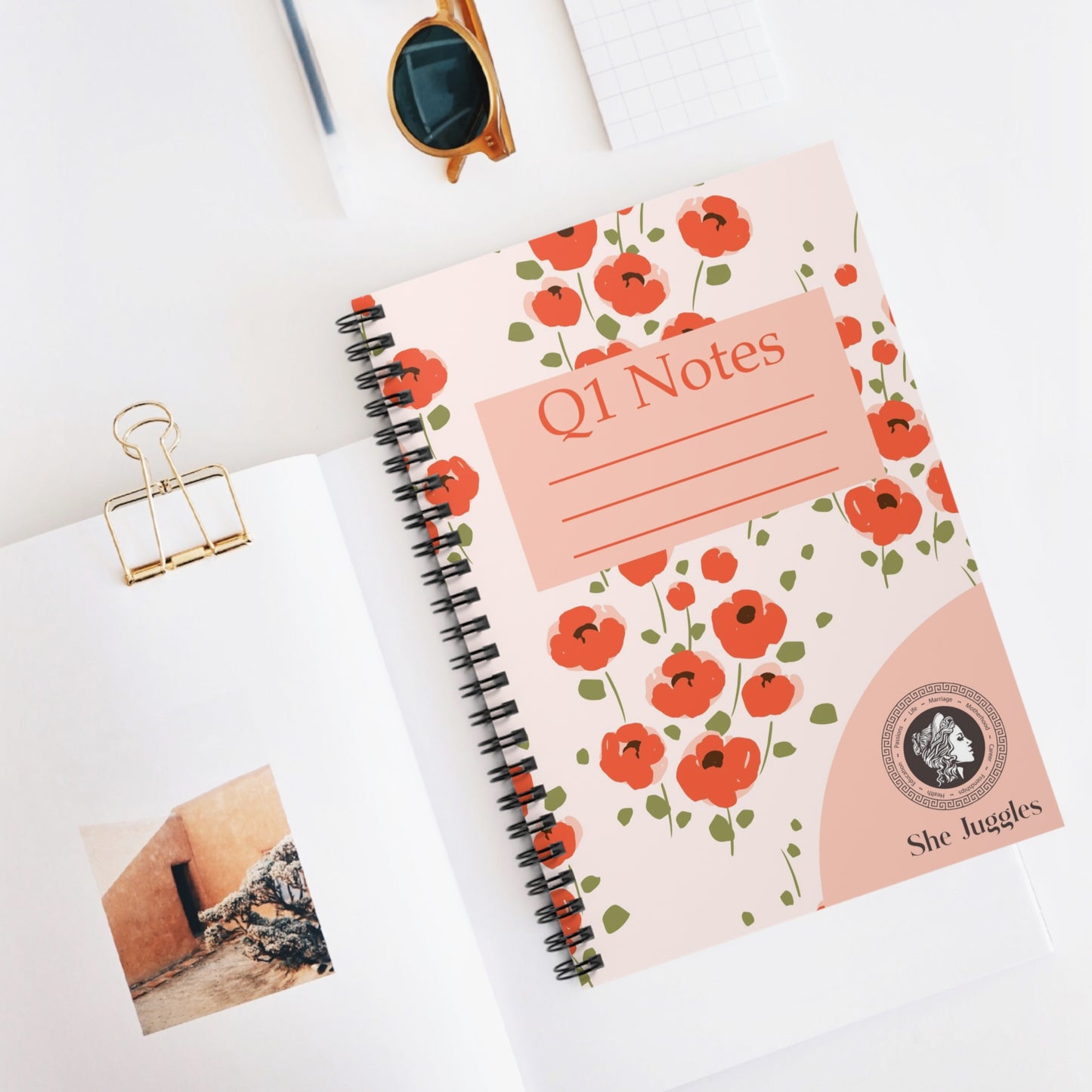 Q1 Red Poppy She Juggles Spiral Notebook