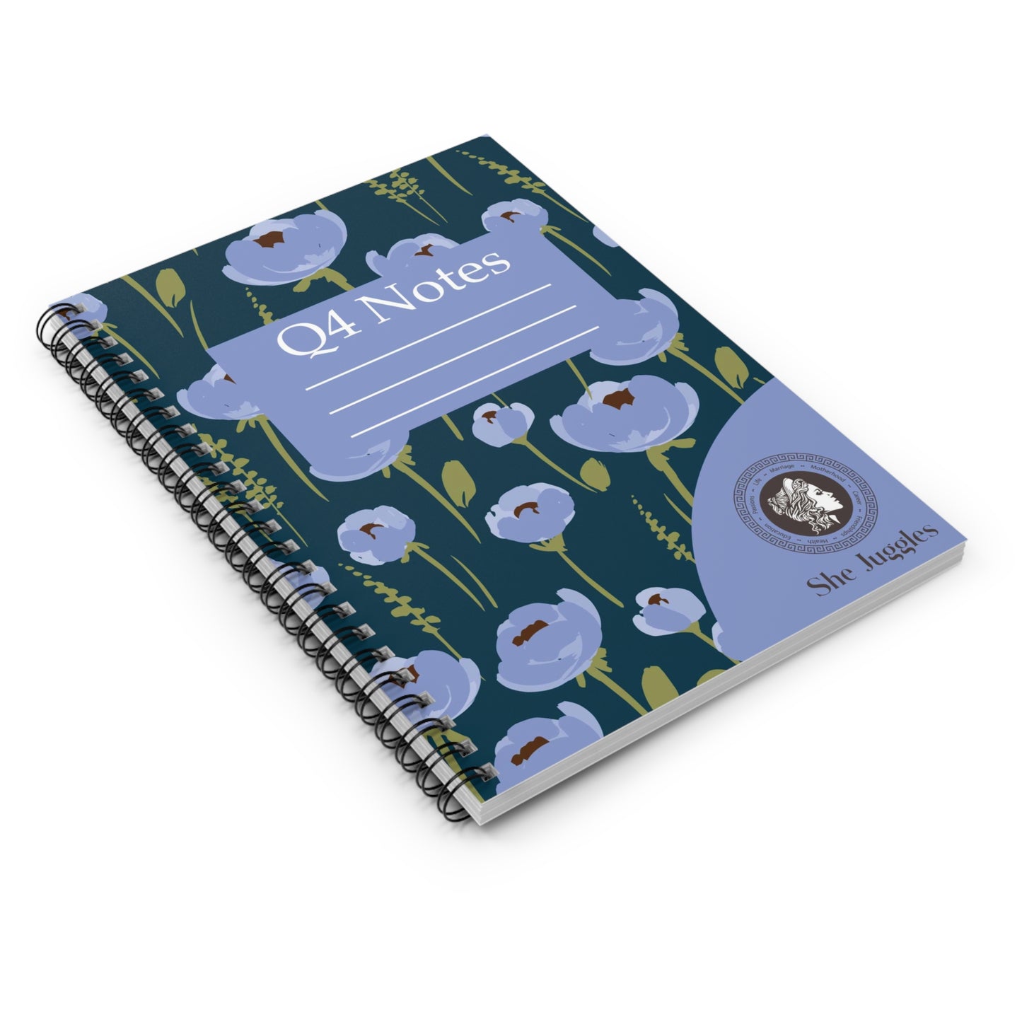 Q4 Blue Poppy She Juggles Spiral Notebook