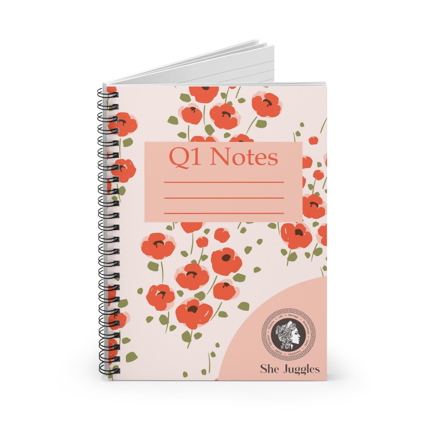Q1 Red Poppy She Juggles Spiral Notebook