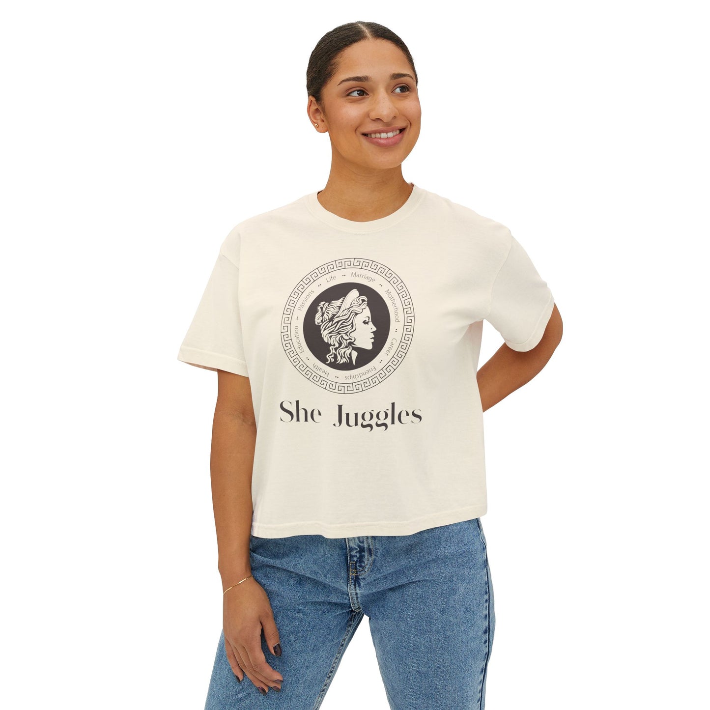 She Juggles Cropped Boxy Tee