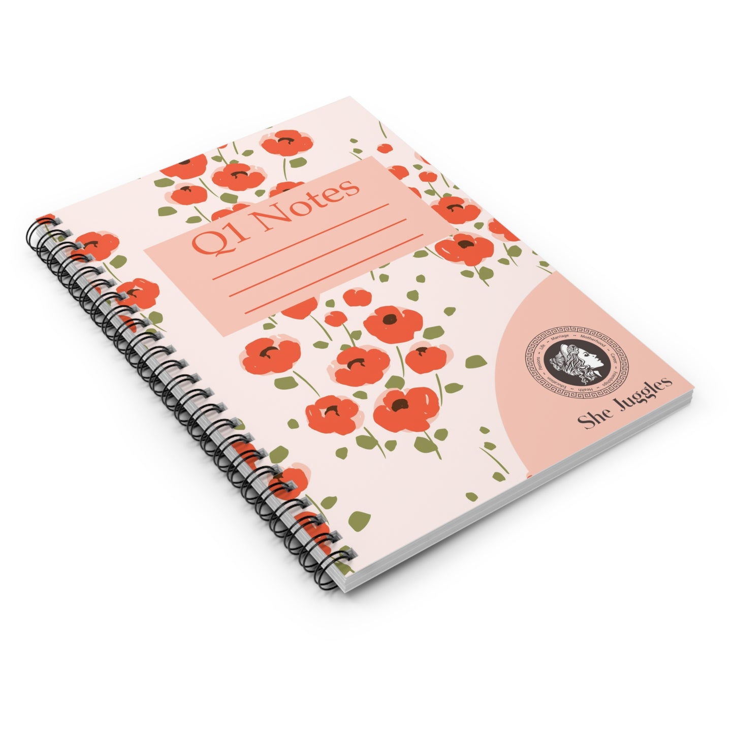 Q1 Red Poppy She Juggles Spiral Notebook