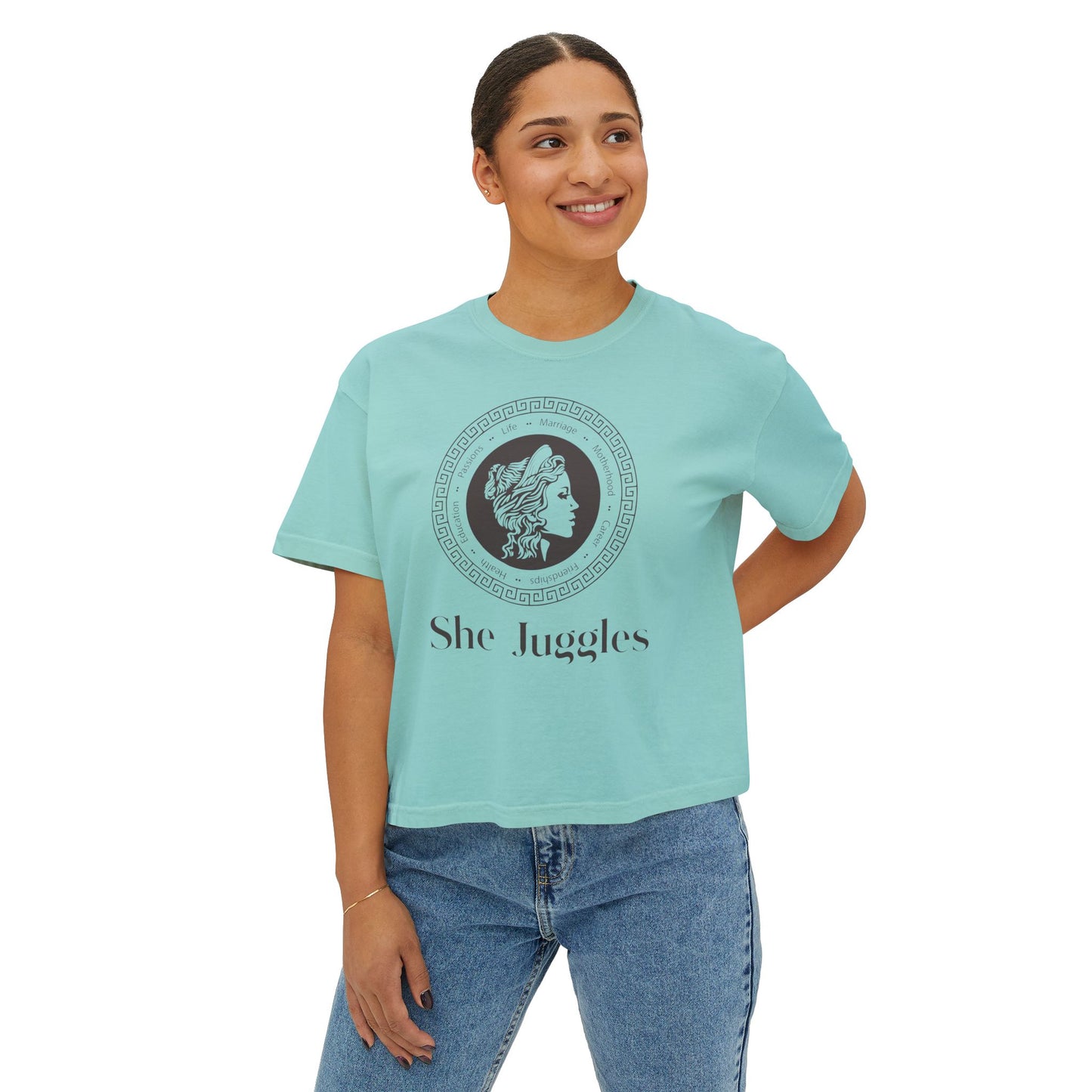 She Juggles Cropped Boxy Tee