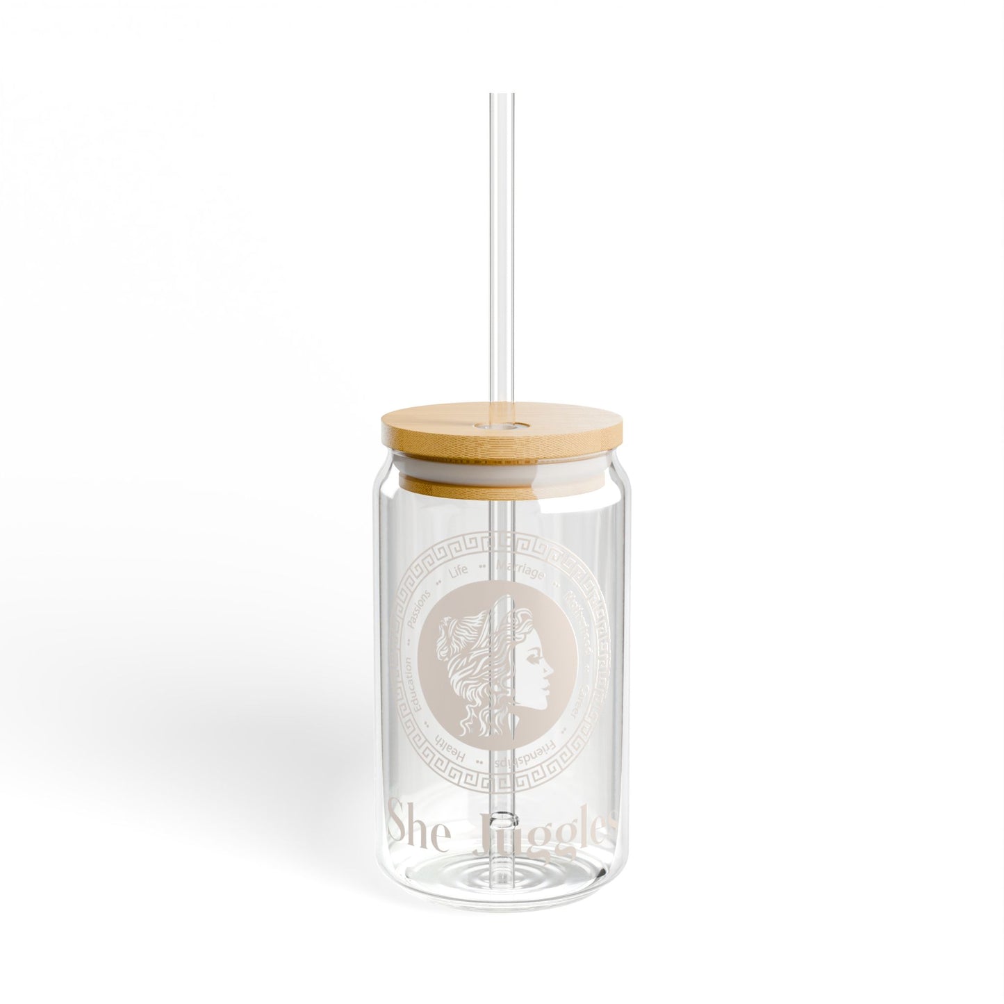 She Juggles Iced Coffee Glass with Straw