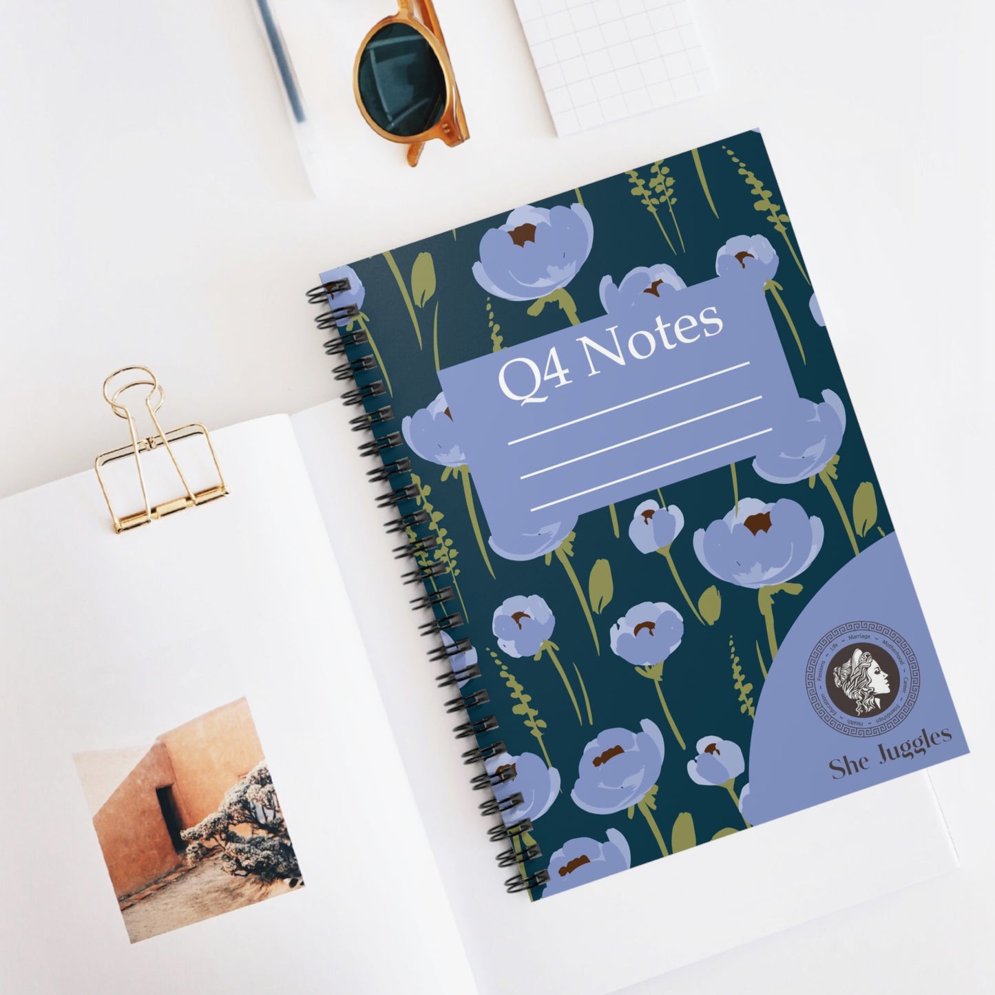 Q4 Blue Poppy She Juggles Spiral Notebook