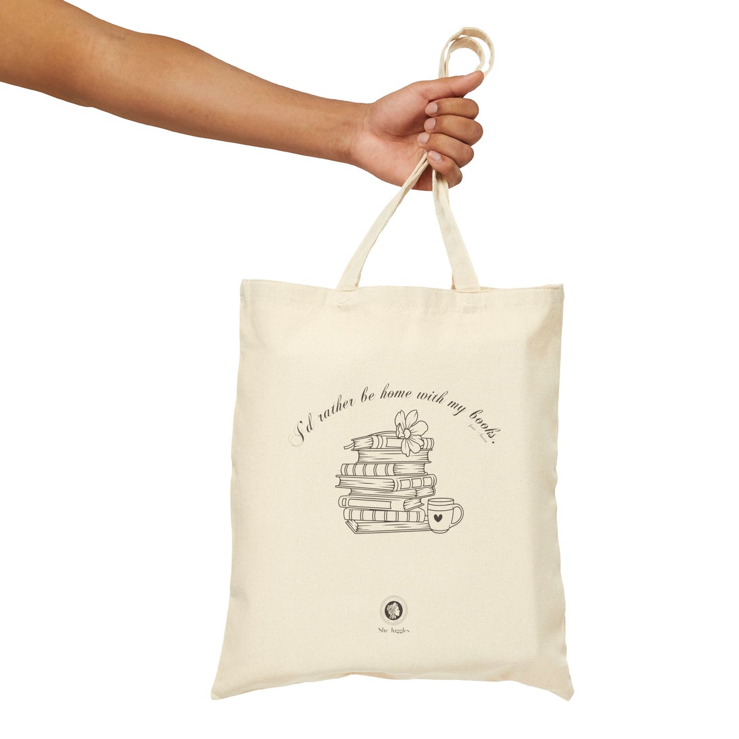 I'd Rather Be Home With My Books Cotton Canvas Tote Bag